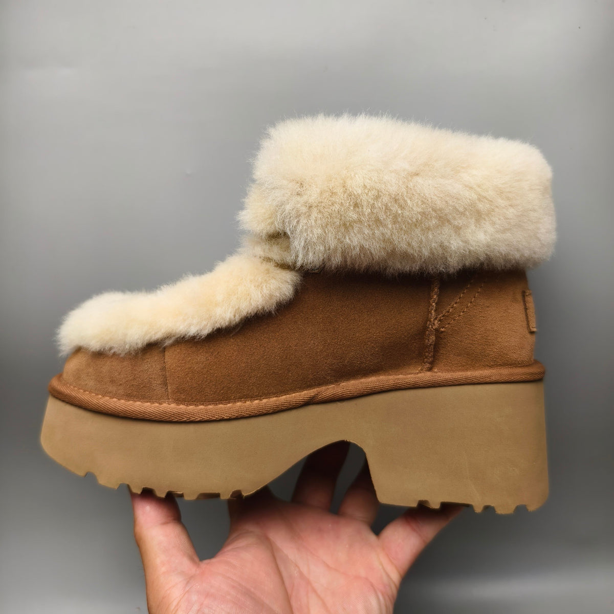 Chestnut Fluffy Lace-Up Wedge Ankle Boots — New Arrival | In Stock