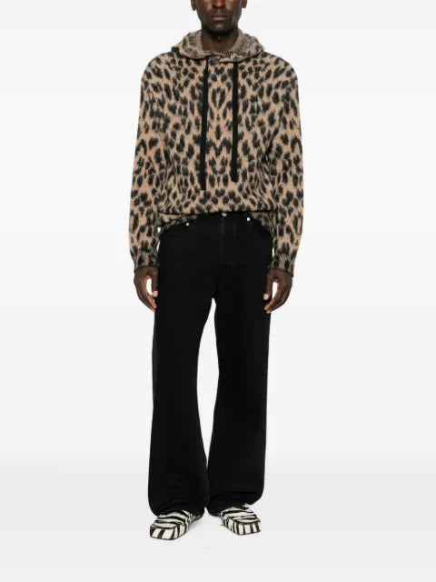 Laneus leopard-print drawstring hoodie