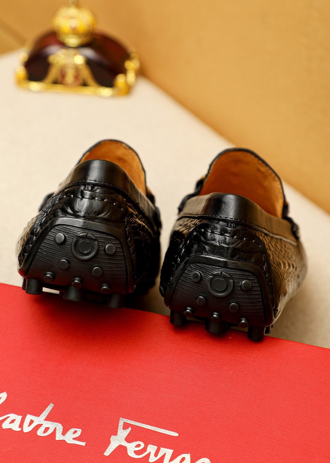 Ferragamo Black Embossed Leather Loafers