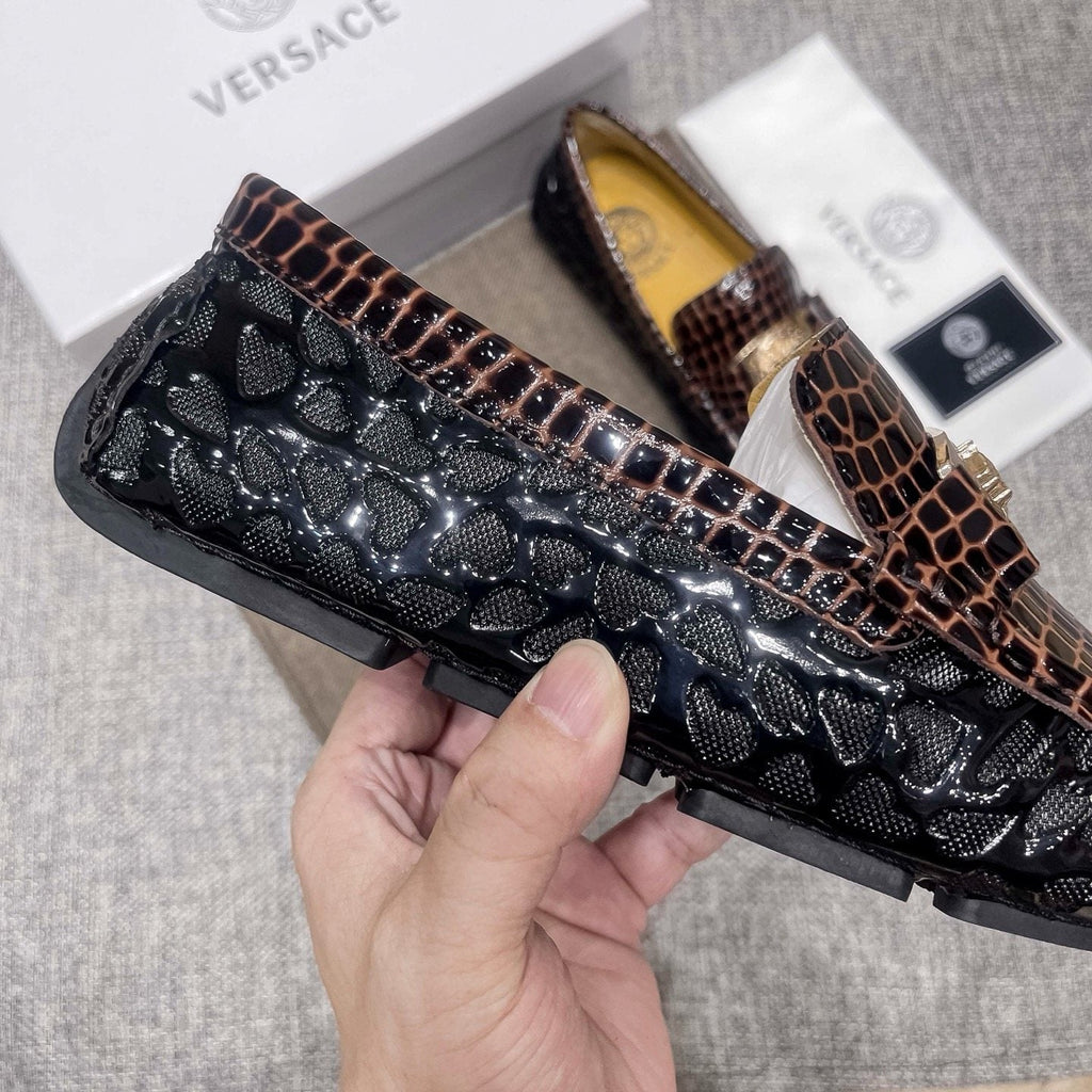 Versace Men's Brown Embossed Medallion Loafers