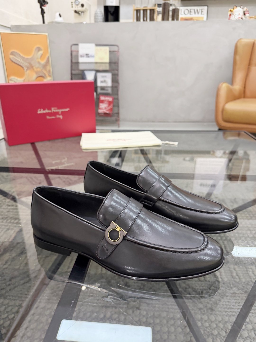 Salvatore Ferragamo Men's Black Buckle Strap Slip-On Loafers
