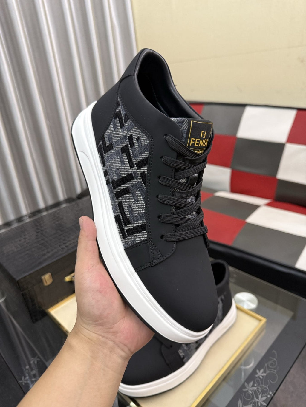 Fendi Patterned-Panel Lace-Up Sneakers