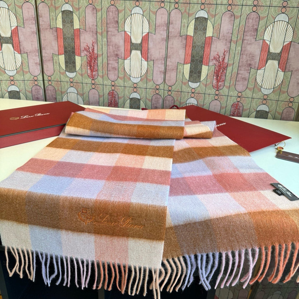 Loro Piana Pink Tan Lavender Plaid Scarf